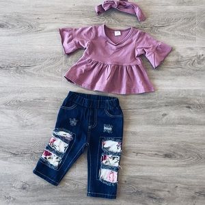 Baby girl purple shirt and jeans set ♡